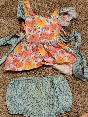 RICRAC & RUFFLE Floral Ruffled Baby Two-Piece Set - Pink, Yellow & Blue
